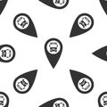 Map pointer with bus icon seamless pattern on white background Royalty Free Stock Photo