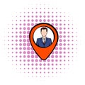 Map pointer with businessman icon, comics style