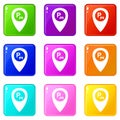 Map pointer with car parking icons 9 set Royalty Free Stock Photo