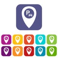 Map pointer with car parking icons set Royalty Free Stock Photo