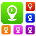 Map pointer with car parking sign set collection Royalty Free Stock Photo
