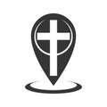 Map pointer with christian cross icon - Royalty Free Stock Photo