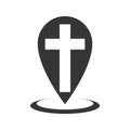 Map pointer with christian cross icon - Royalty Free Stock Photo