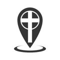 Map pointer with christian cross icon - Royalty Free Stock Photo