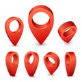 Map pointer 3d pin. Red pin marker for travel place. Location symbols vector set on white background Royalty Free Stock Photo