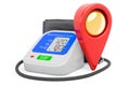 Map pointer with electronic sphygmomanometer, 3D rendering