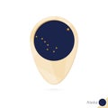 Map pointer with flag of Alaska. Orange abstract map icon Royalty Free Stock Photo