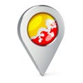 Map pointer with flag of Bhutan, 3D rendering Royalty Free Stock Photo