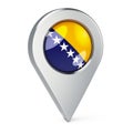 Map pointer with flag of Bosnia and Herzegovina, 3D rendering Royalty Free Stock Photo