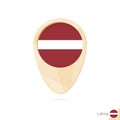 Map pointer with flag of Latvia. Orange abstract map icon Royalty Free Stock Photo
