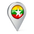 Map pointer with flag of Myanmar, 3D rendering Royalty Free Stock Photo