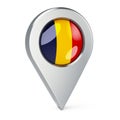 Map pointer with flag of Romania, 3D rendering Royalty Free Stock Photo