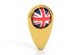 Map pointer with flag of UK, 3D rendering Royalty Free Stock Photo