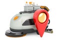 Map pointer with floor scrubber dryer. 3D rendering