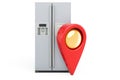 Map pointer and fridge with side-by-side door system. 3D rendering Royalty Free Stock Photo