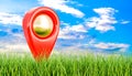 Map pointer in green grass, 3d