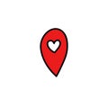 Map pointer heart doodle icon