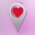 Map pointer with heart icon. Map Markers. love location icon concept. 3D render Royalty Free Stock Photo