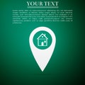 Map pointer with house icon isolated on green background. Home location marker symbol Royalty Free Stock Photo