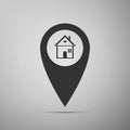 Map pointer with house icon isolated on grey background. Home location marker symbol Royalty Free Stock Photo