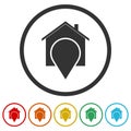 Map pointer house ring icon color set