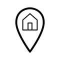Map pointer and house simple vector icon. Black and white illustration of geolocation. Outline linear icon.