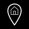 Map pointer and house simple vector icon. Black and white illustration of geolocation. Outline linear icon.