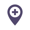 Map pointer icon with cross hospital symbol position. EPS 10