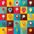 Map pointer icons set, flat style Royalty Free Stock Photo