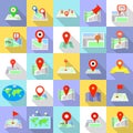 Map pointer icons set, flat style Royalty Free Stock Photo