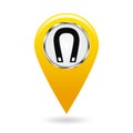 Map pointer. Index magnetic field areas on the map. Safety symbol. Yellow object on a white background. Vector illustration.