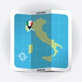 Map pointer indicating liguria on italy map. Vector illustration decorative design