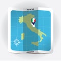 Map pointer indicating marche on italy map. Vector illustration decorative design Royalty Free Stock Photo