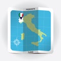 Map pointer indicating piemonte on italy map. Vector illustration decorative design Royalty Free Stock Photo