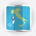 Map pointer indicating sardegna on italy map. Vector illustration decorative design