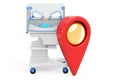 Map pointer with infant incubator. 3D rendering