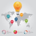 Map pointer info graphic chart result bulb idea business shine world global