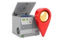 Map pointer with laboratory centrifuge, 3D rendering