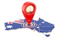 Map pointer on the map of Australia, 3D rendering Royalty Free Stock Photo