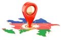 Map pointer on the map of Azerbaijan, 3D rendering Royalty Free Stock Photo