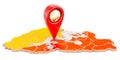 Map pointer on the map of Bhutan, 3D rendering Royalty Free Stock Photo
