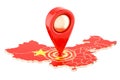 Map pointer on the map of China, 3D rendering Royalty Free Stock Photo