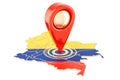 Map pointer on the map of Colombia, 3D rendering Royalty Free Stock Photo