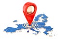 Map pointer on the map of European Union, 3D rendering Royalty Free Stock Photo
