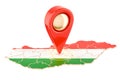 Map pointer on the map of Hungary, 3D rendering Royalty Free Stock Photo