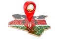 Map pointer on the map of Kenya, 3D rendering Royalty Free Stock Photo