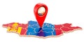 Map pointer on the map of Mongolia, 3D rendering Royalty Free Stock Photo