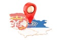 Map pointer on the map of Serbia, 3D rendering Royalty Free Stock Photo