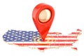 Map pointer on the map of USA, 3D rendering Royalty Free Stock Photo