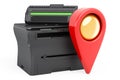 Map pointer with multifunction printer MFP, 3D rendering Royalty Free Stock Photo